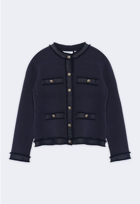 Frayed-Trim Knitted Cardigan