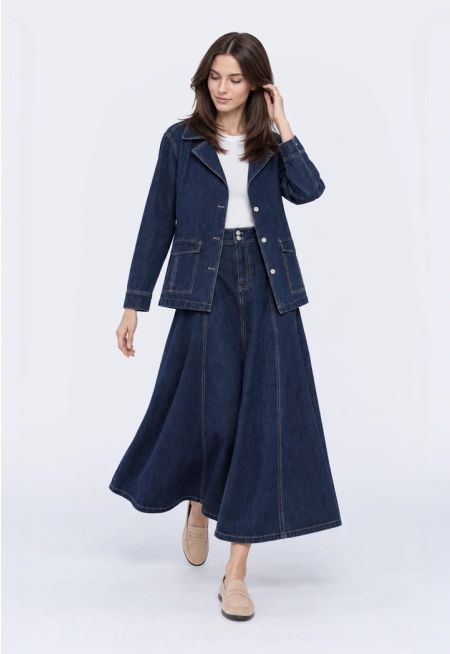 Stitched Denim Maxi Skirt