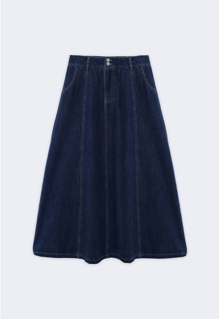 Stitched Denim Maxi Skirt