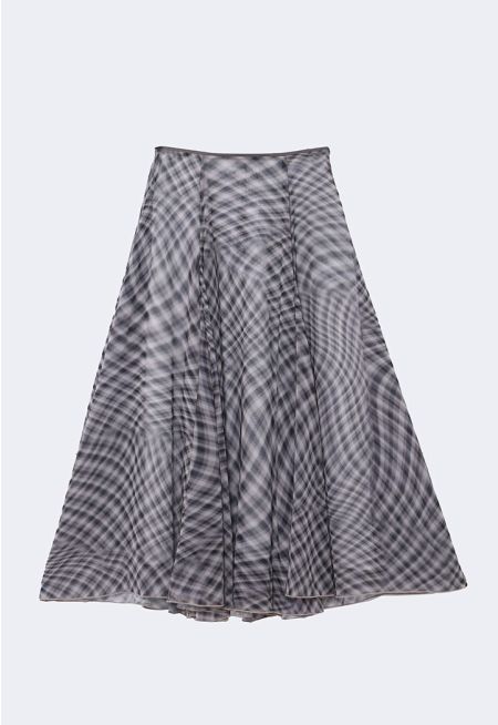 Plaid Chiffon Maxi Skirt