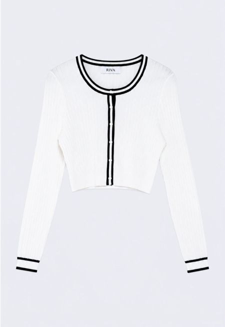 Contrast-Trim Knitted Cardigan