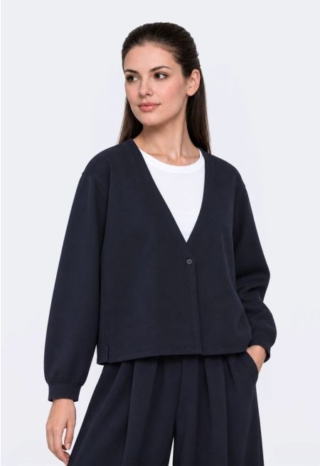 Contrast-Layered V-Neck Cardigan