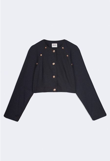 Button-Embellished Cropped Jacket