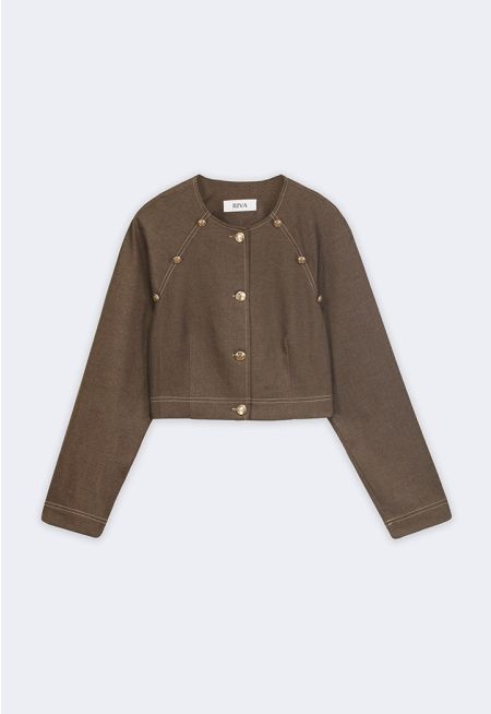 Button-Embellished Cropped Jacket