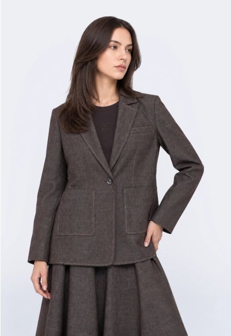Notched Collar Tencel Denim Blazer
