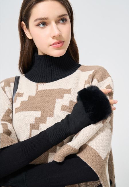 Solid Knitted Faux Fur Gloves