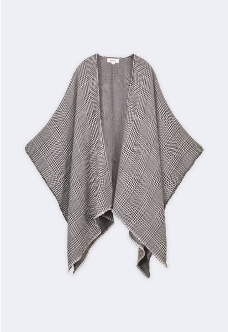 Frayed Hem Plaid Poncho