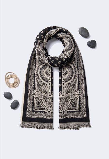 Paisley Frayed Pashmina Scarf