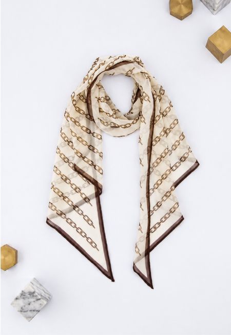 Silk Chain Motif Tie Scarf