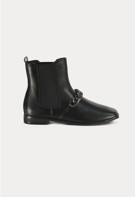 Chunky Chain Vamp Embellished Chelsea Boots -Sale