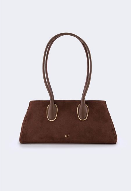 Gold-Detail Velvet Shoulder Bag