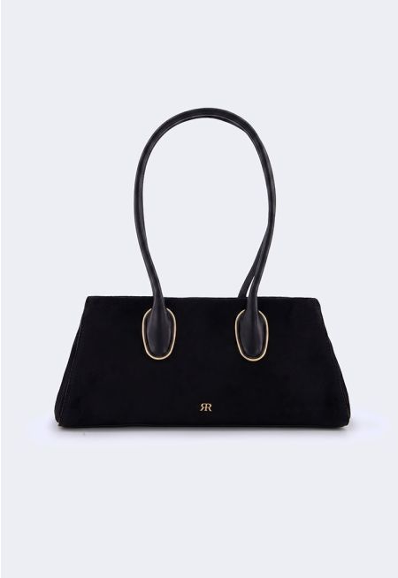 Gold-Detail Velvet Shoulder Bag