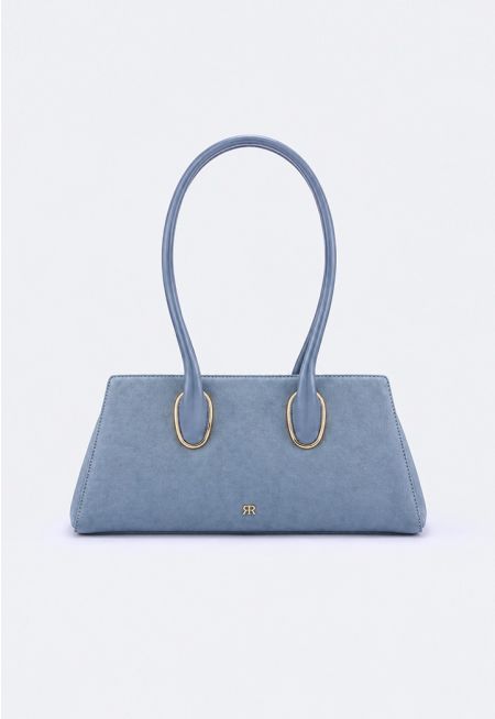 Gold-Detail Velvet Shoulder Bag