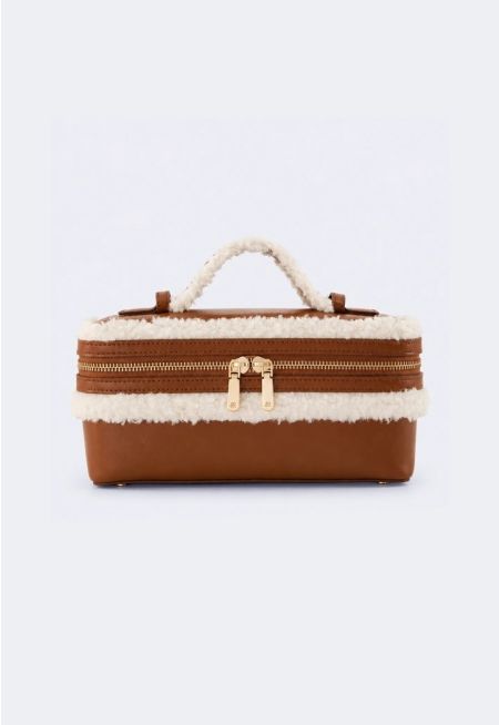 Fur Detail Leather Hand Bag