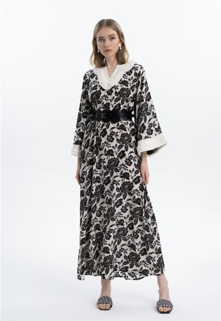 Printed Fringed Maxi Dress -Sale