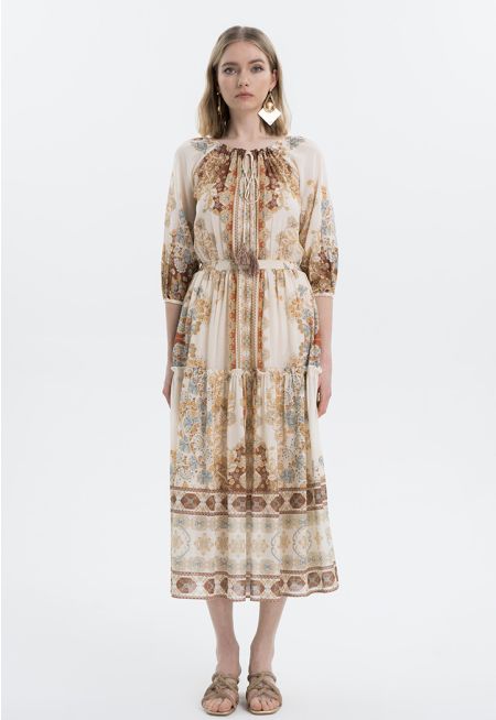 فستان ماكسي بطبعات متعدد الطبقات - ستايل رمضان- عروض