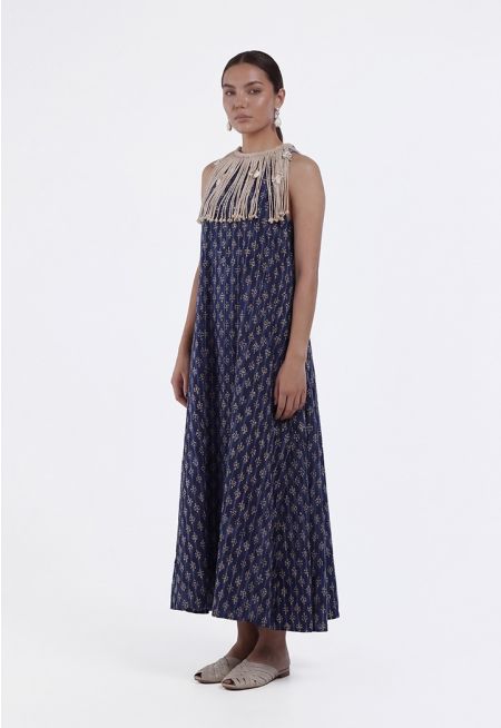 Printed Fringe Cord Dress
