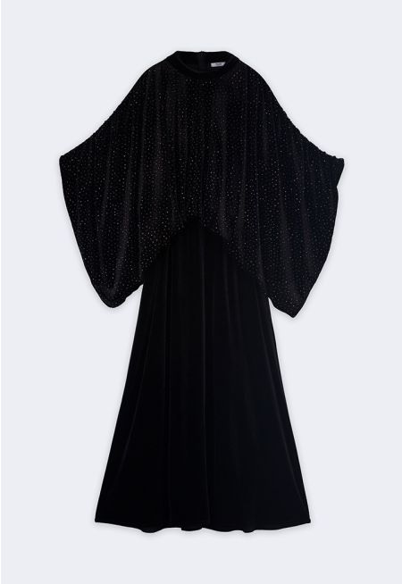 Velvet Dress with Cape Overlay Set (2PCS)