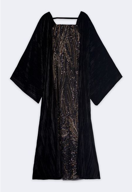 Sequined Dress with Velvet Cape Set (2PCS)