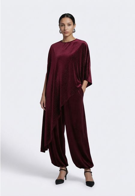 Velvet Cape and Harem Pants Set (2PCS)