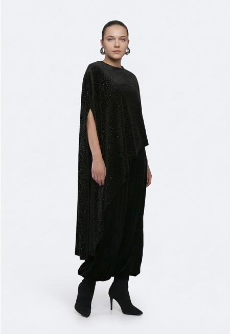 Velvet Cape and Harem Pants Set (2PCS)