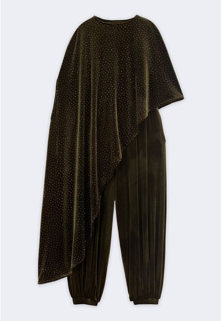Velvet Cape and Harem Pants Set (2PCS)