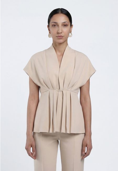 Cap-Sleeve Pleated Top