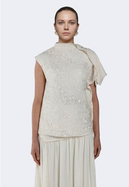Textured Sequined Draped Top