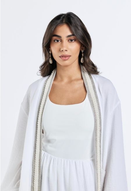 Pearl-Embellished Crinkled Kimono