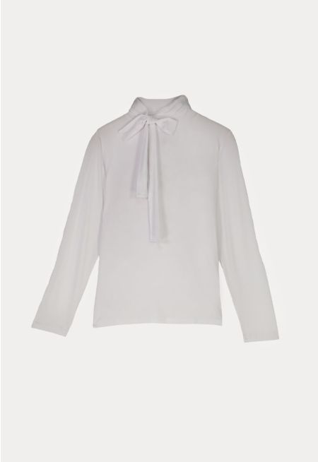 Tie High-Neck Basic Top -Sale