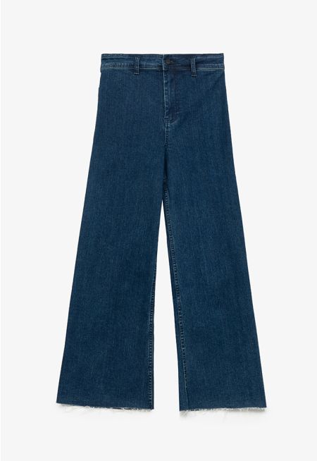Solid Mid-Rise Wide Leg Jeans