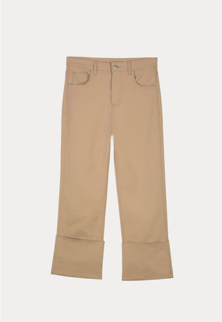Wide Folded Solid Pants -Sale