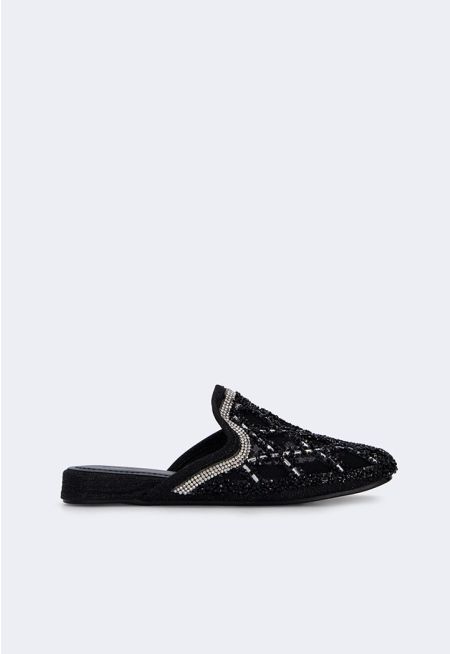 Crystal Strass Embellished Glittery Mules