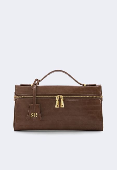 Solid Faux Crocodile Leather Clutch