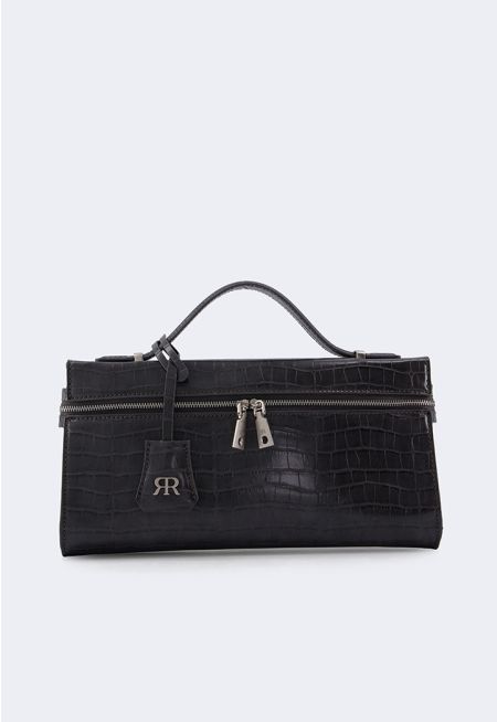 Solid Faux Crocodile Leather Clutch