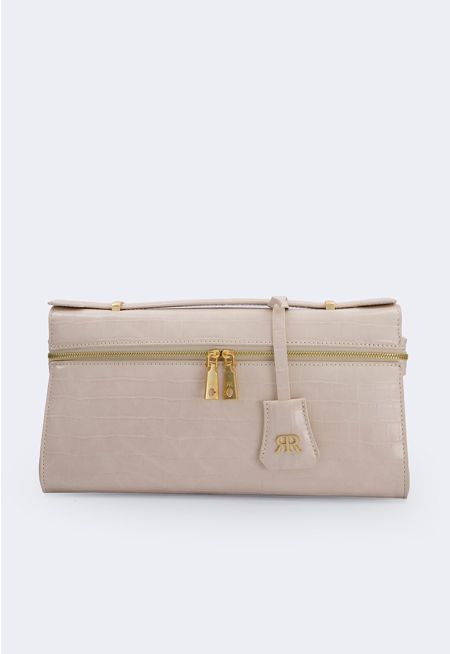 Solid Faux Crocodile Leather Clutch
