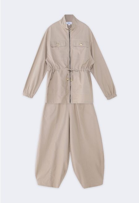 Drawstring-Waist Jacket and Pants Set (2-Piece)