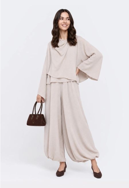 Wrap Blouse and Pants Set (2 PCS)