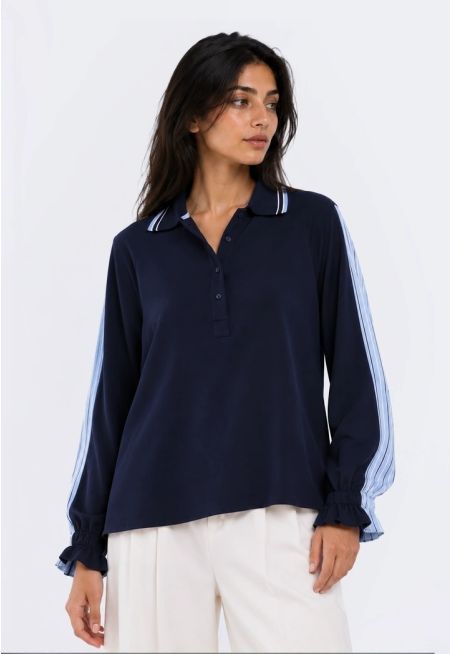 Striped Back Polo Top