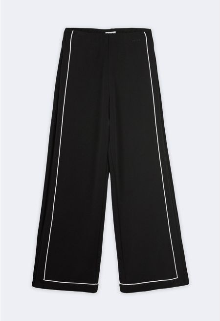 Side-Pleated Piping Sweatpants