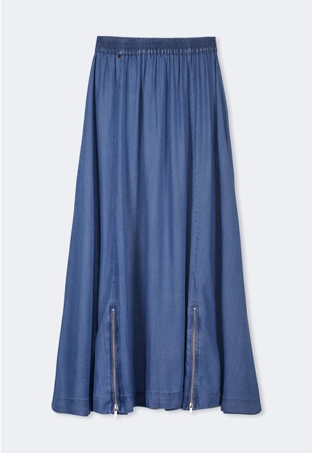 Solid Flared Tencel Skirt