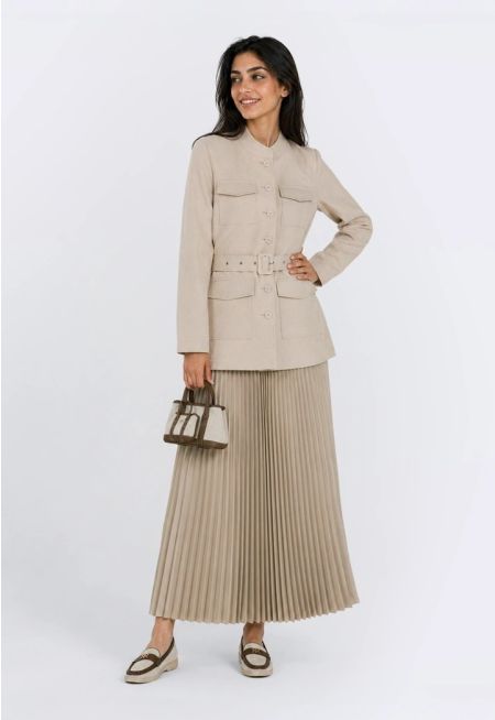 Solid Pleated Maxi Skirt