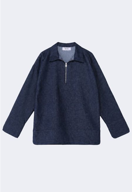 Half-Zip Denim Blouse