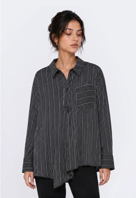 Striped Asymmetrical Hem Shirt