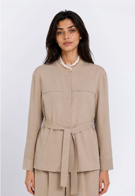 Beaded Detail Belted Jacket