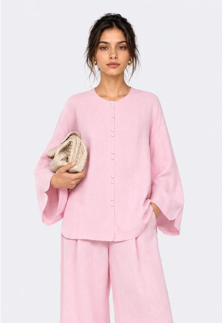 Drop-Shoulder Linen Shirt