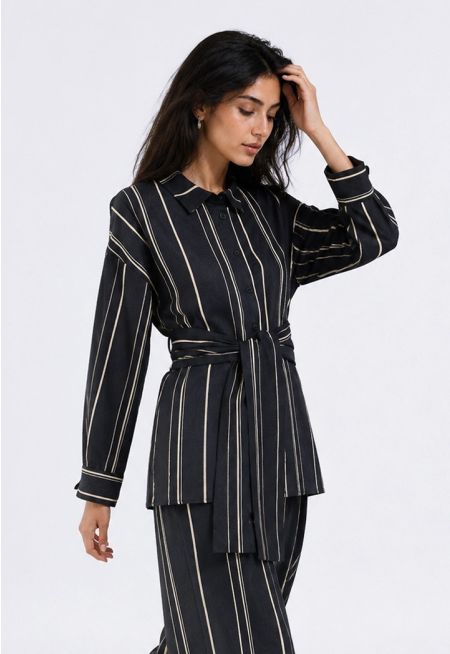 Drop-Shoulder Striped Shirt