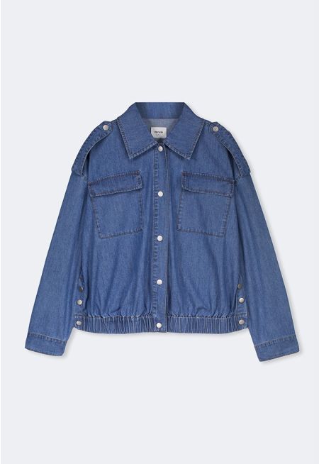 Elastic Hem Denim Jacket