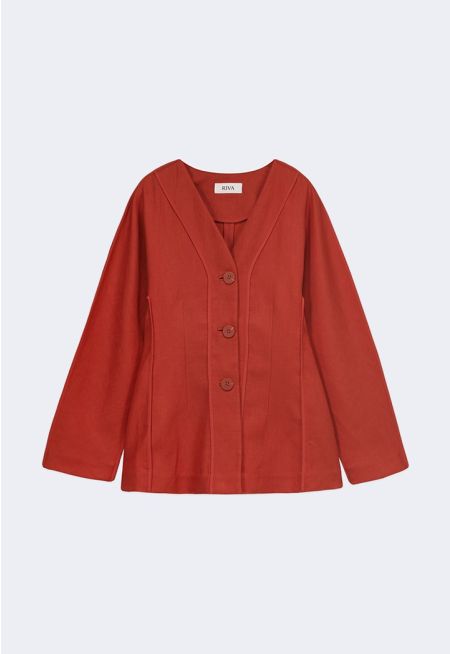 Piping Detail Linen Jacket