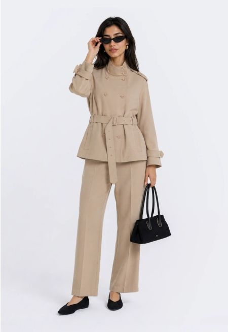 Front-Pleated Straight Trousers